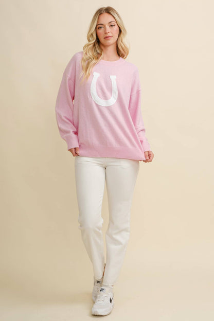 CSW13668 - HORSE SHOE PULLOVER SWEATER: Beige / M