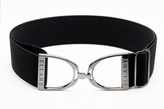 Black - 2" Gunmetal Stirrup Equestrian Elastic Belt