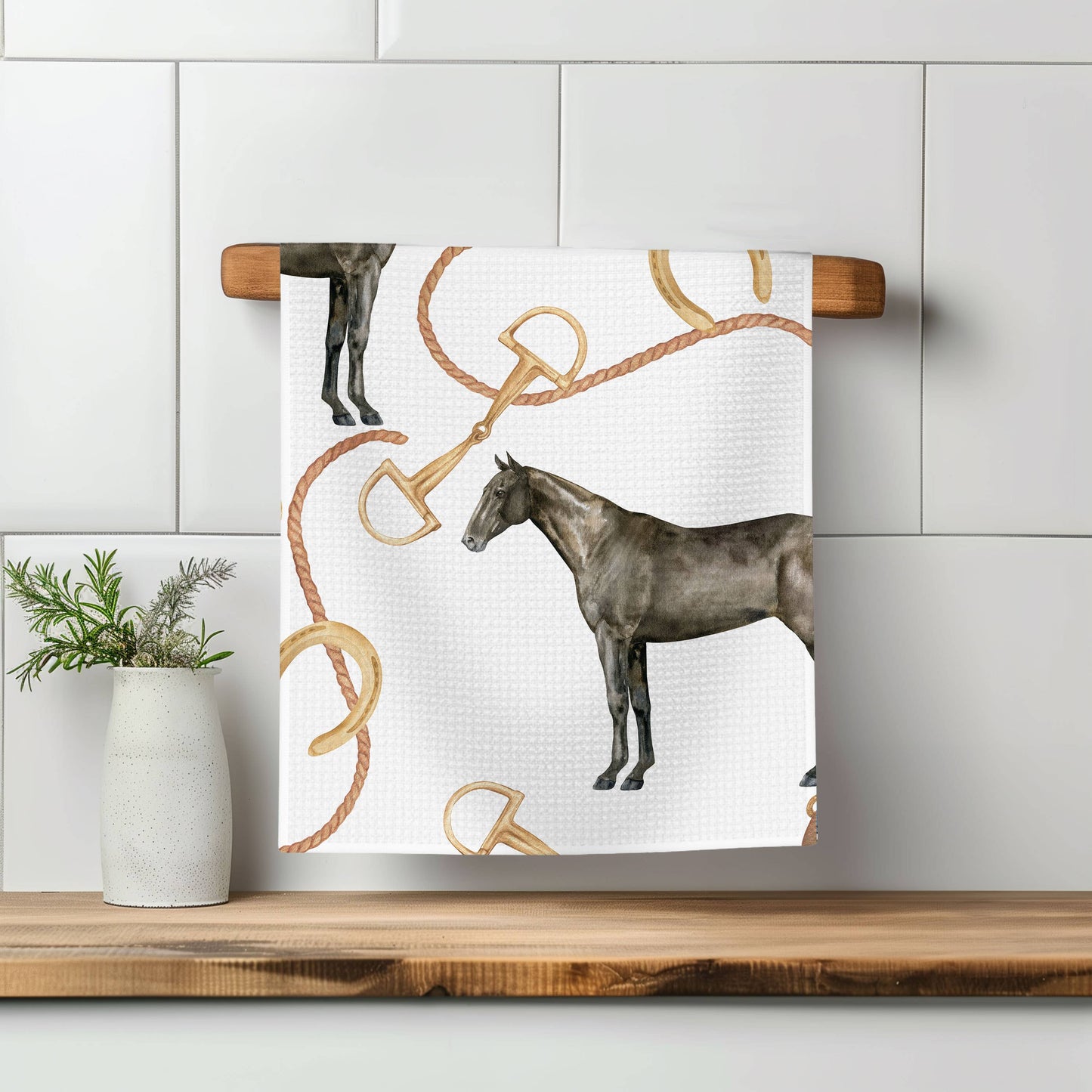 Horse Pony Equestrian Tack Kitchen Towel Waffle Gifts Farm: Transparent Cellophane Sleeve