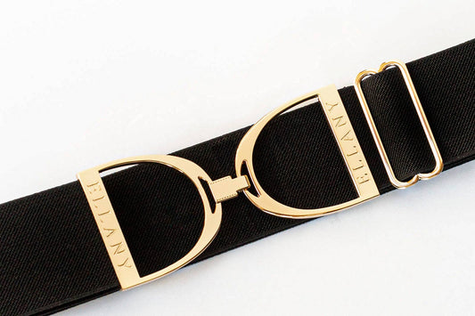 Black - 2" Gold Stirrup Equestrian Elastic Belt: Standard (Youth - Adult 2XL)