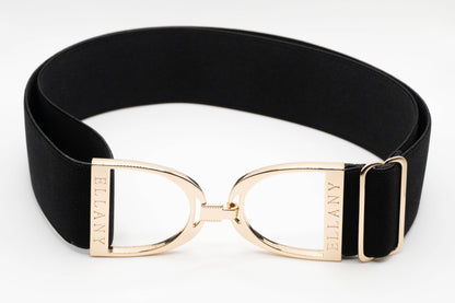 Black - 2" Gold Stirrup Equestrian Elastic Belt: Standard (Youth - Adult 2XL)