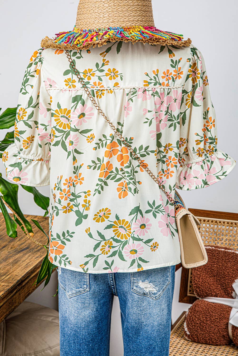 Fashion-W Crochet Boho Half & Long Sleeve Floral Blouse: As shown / Missy / S