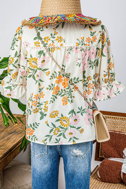 Fashion-W Crochet Boho Half & Long Sleeve Floral Blouse: As shown / Missy / S