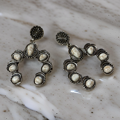 Faux Turquoise Naja Squash Blossom Earrings: White Turquoise