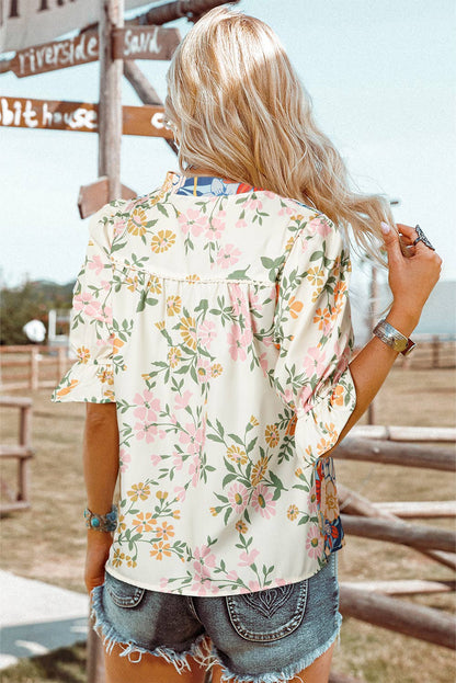 Fashion-W Crochet Boho Half & Long Sleeve Floral Blouse: As shown / Missy / S