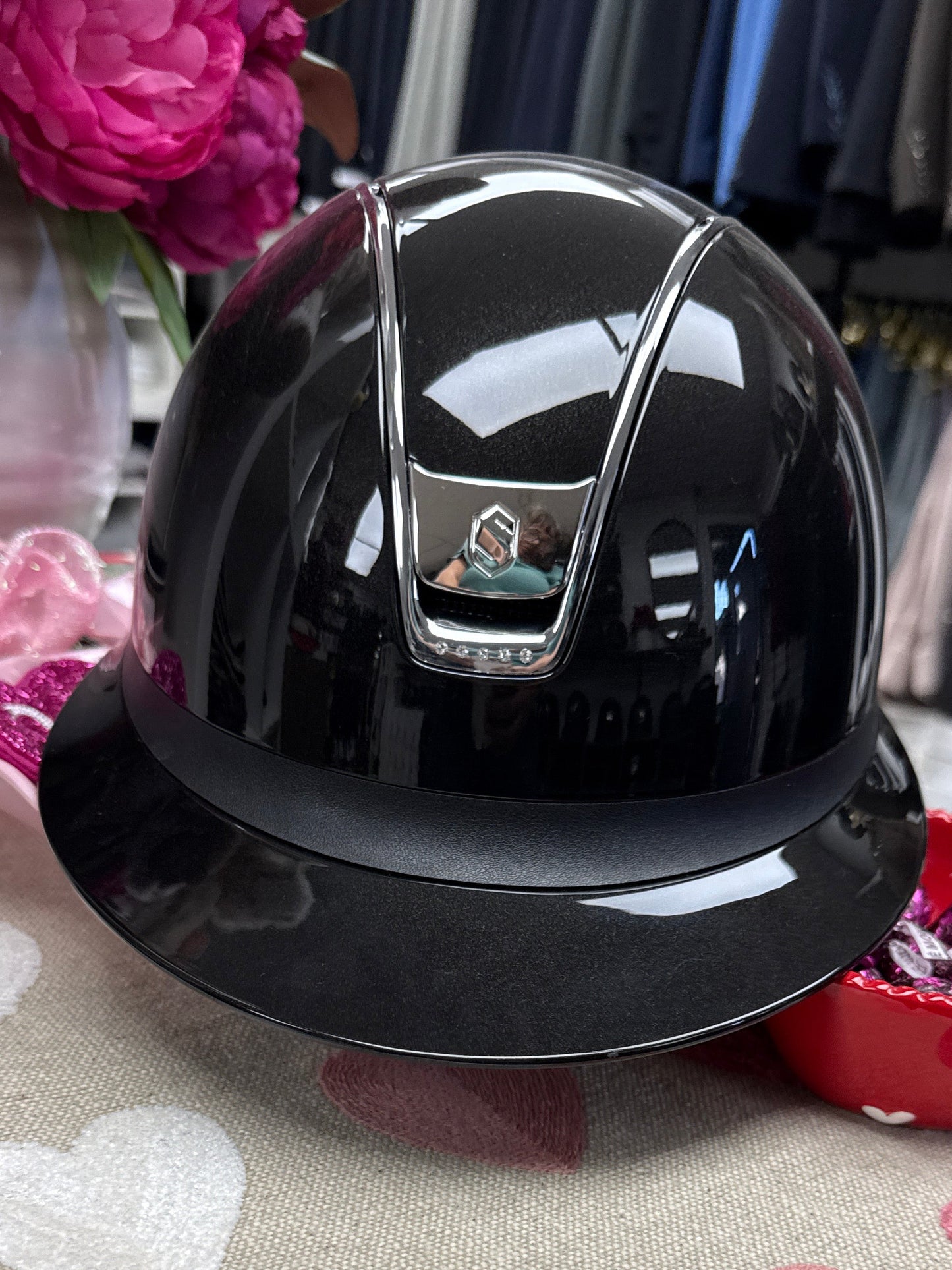 Helmet Miss V2 Glossy - Glossy - Black Chrome Trim & Blazon - 5 Clear Crystal - Samshield Custom 2.0 - MSGBC5