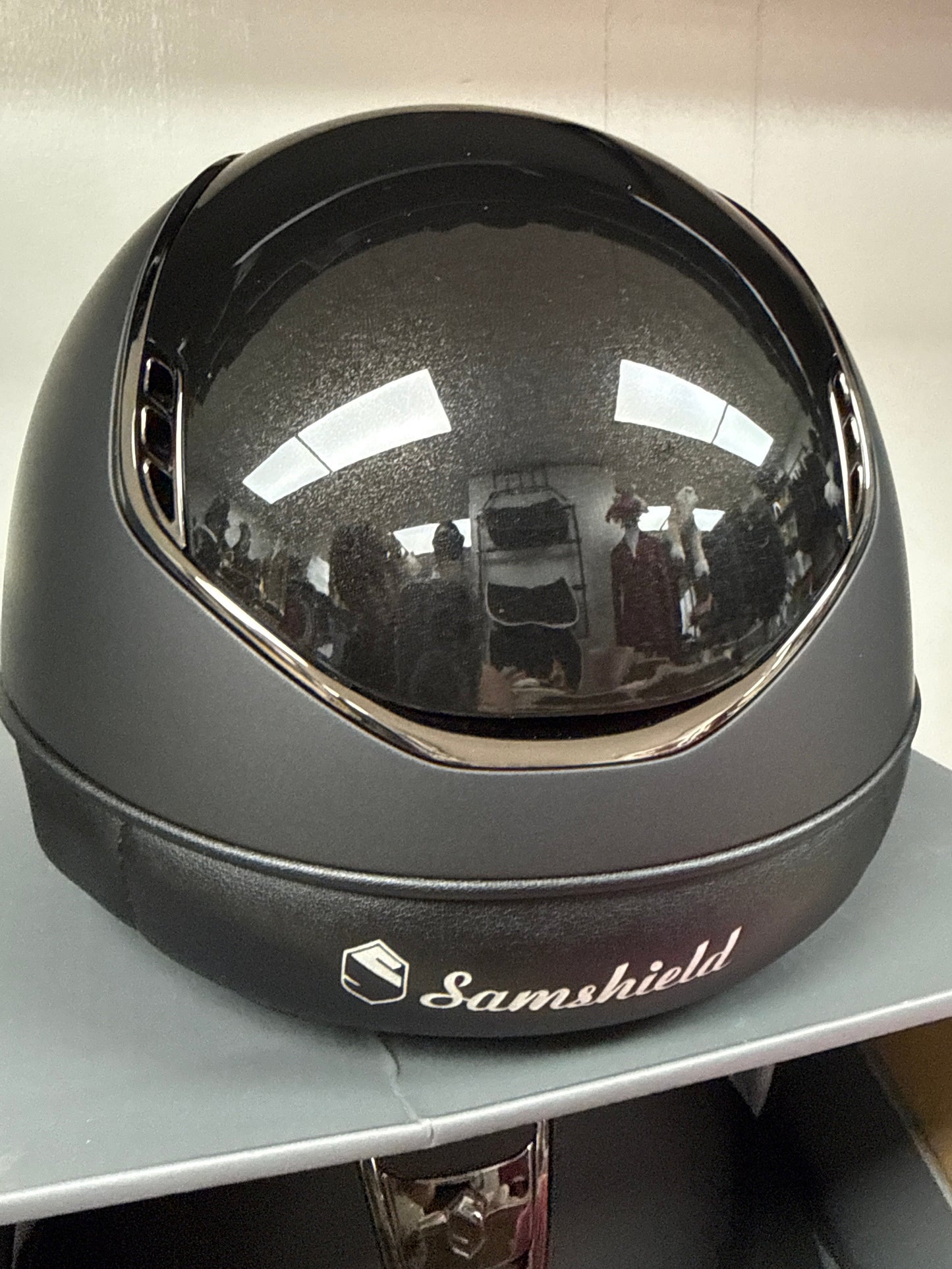 Helmet Miss V2 Matt - Glossy Top - Black Chrome Trim & Blazon - Ultra Fine Rock Band - 5 Crystal - Samshield Custom 2.0 - MSGLM5U