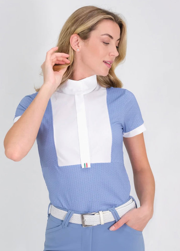 For Horses Daphne Steel Blue Bit Short Sleeve Bibb Show Shirt