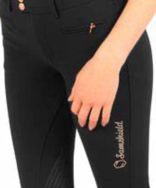 Samshield Ladies Adele Mid Rise Black Sand Agave Petrol Blue Metal Dot Logo l Detail Breech