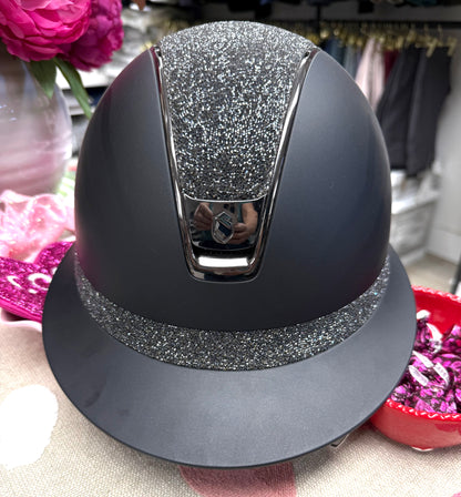 Helmet Miss V2 Matt - Silver Crystal Rock - BlacK Chrome Rails & Blazon- Crystal Rock band - Samshield Custom 2.0 - MSSMROCK