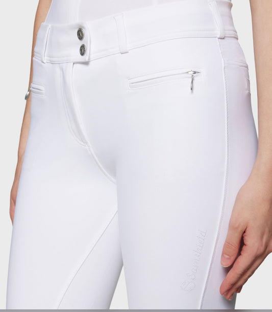 Samshield Ladies Chloe Embroidery Mid Rise Hunter Breech White , Green Bay