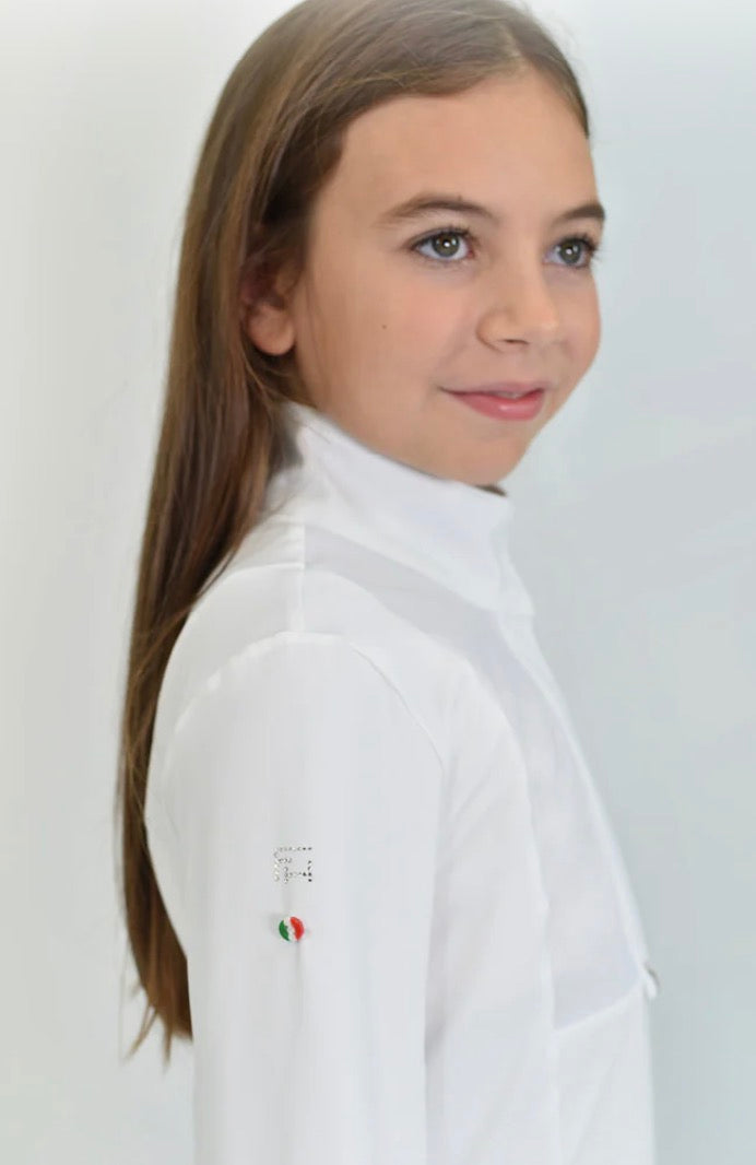 For Horses Kids Ariella Long Sleeve Show Shirt - Raspberry, Flamingo & White