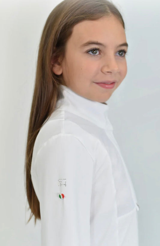 For Horses Kids Ariella Long Sleeve Show Shirt - Raspberry, Flamingo & White