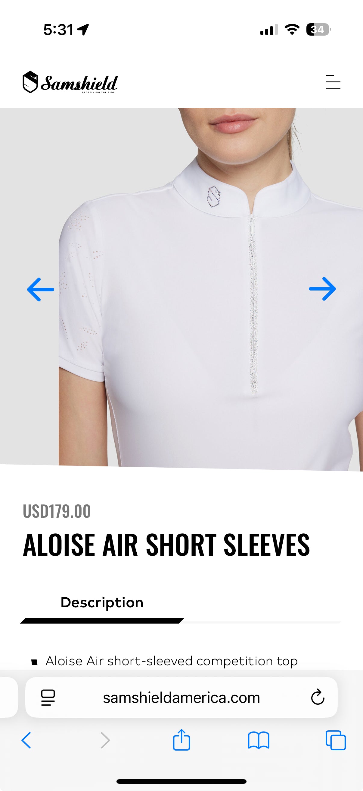 Samshield Ladies Show Shirt Short Sleeve Aloise Air White Swarovski Crystal p25