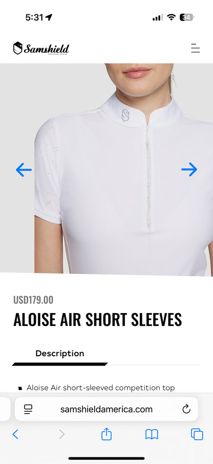 Samshield Ladies Show Shirt Short Sleeve Aloise Air White Swarovski Crystal p25