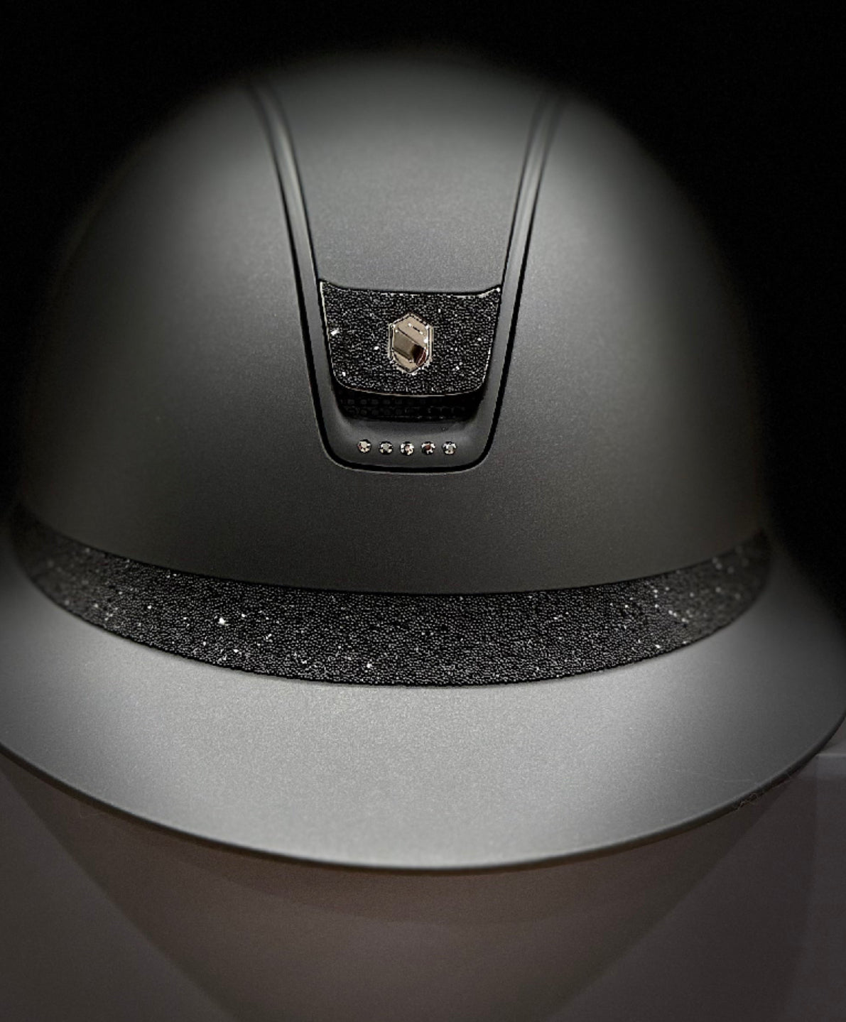 Helmet Miss V2 Matt - Matt - Ultra Fine Jet Black Swarovski Crystal Band & Blazon - Black Matt Rails - 5 Jet Hematite Swarovski Crystal - Samshield Custom 2.0 - CV2UFR