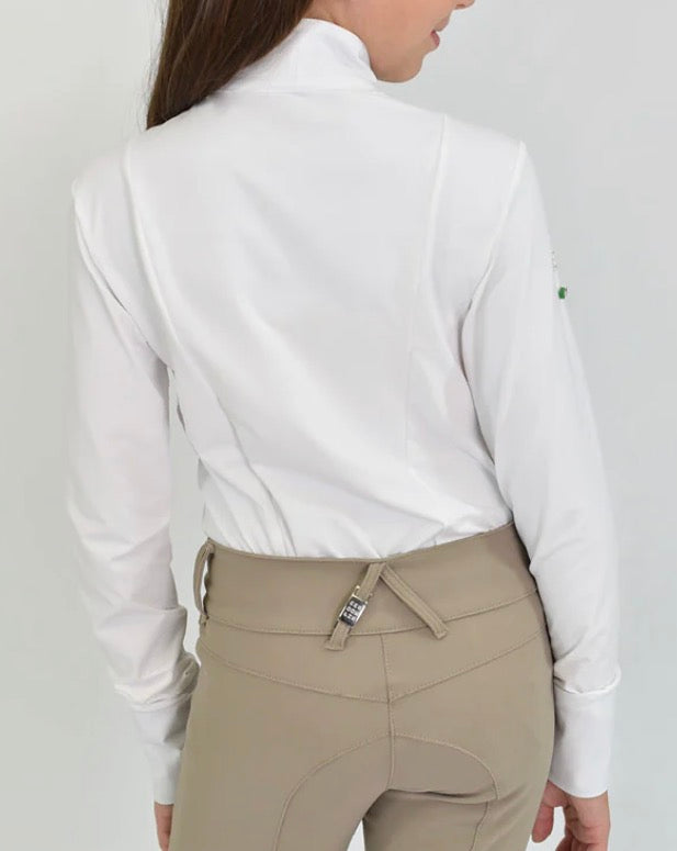 For Horses Kids Ariella Long Sleeve Show Shirt - Raspberry, Flamingo & White