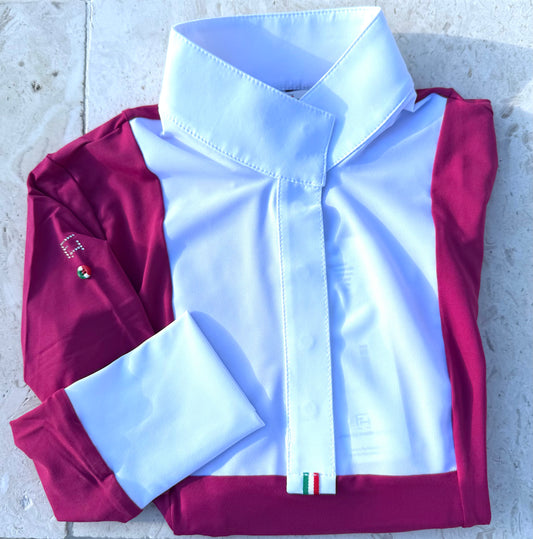 For Horses Aliyah Raspberry Long Sleeve Show Shirt with White Cuff