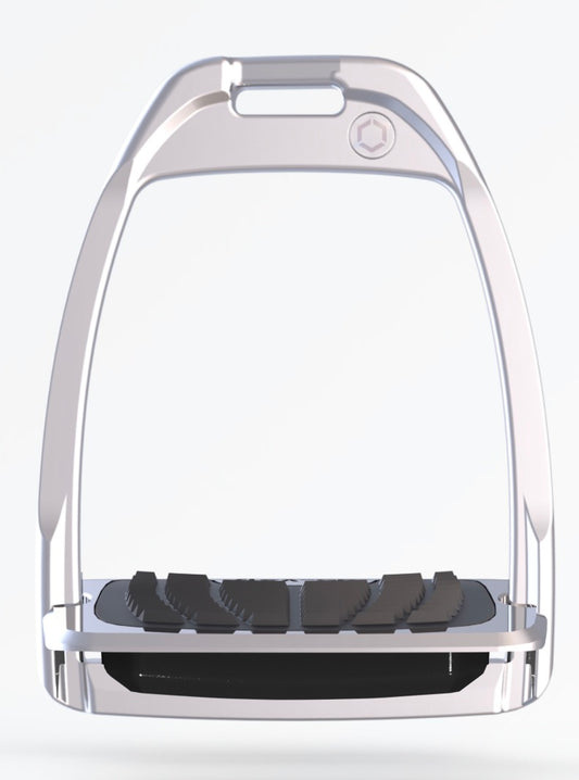 Flexon Stirrups- Hunter H - Chrome and Shock Absorbers - Flat Foot Plain Grip - Hunter H Style Iron Stirrup w/ Grip Flat Plain Footbed IG
