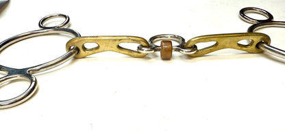 Bit Gag Nelson 2 Ring Custom Brass Wide Snaffle with Three Piece Copper Roller Avanti Italia