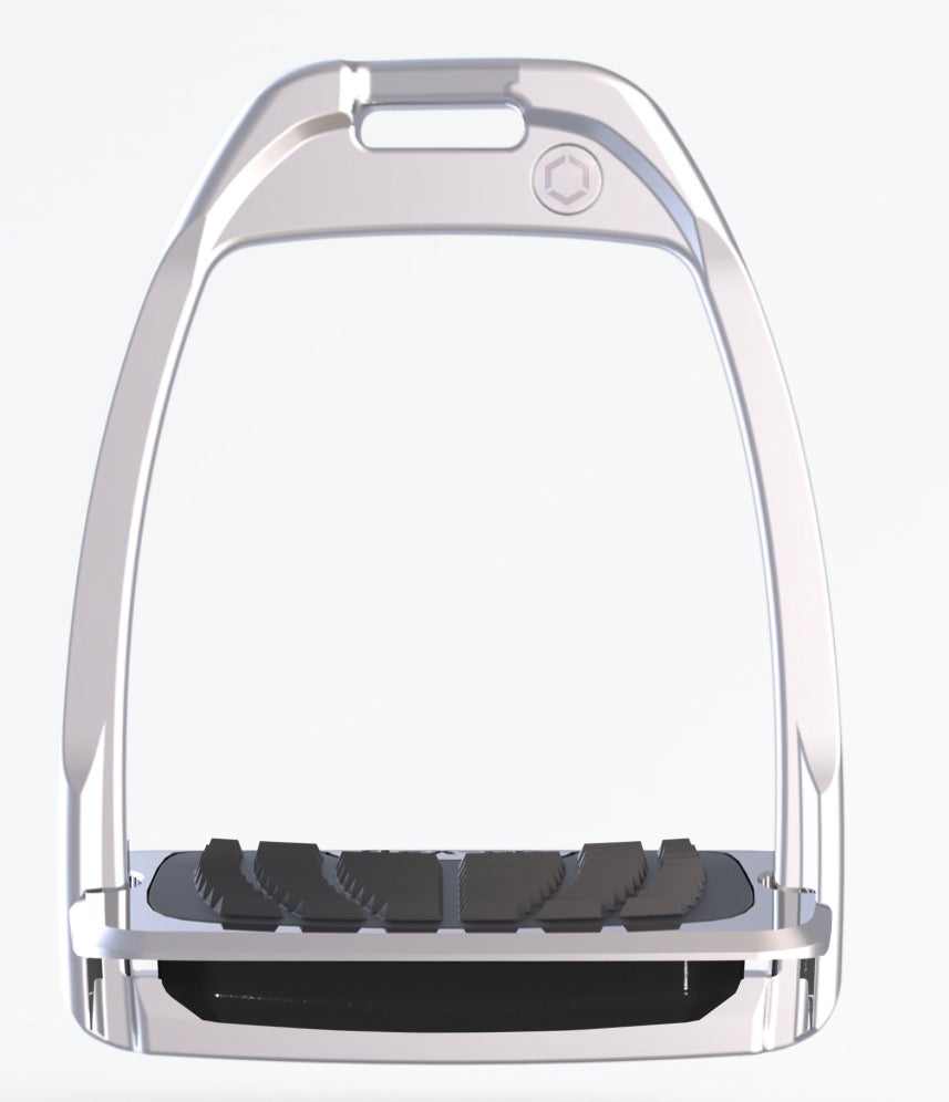 Flexon Stirrups - Chrome and Shock Absorbers - Incline Plain Foot - Hunter H Style Iron Stirrup