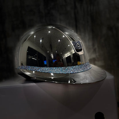 Helmet Miss V2 Glossy - Bermuda Blue Ultrafine Rock Swarovski Crystal - Bermuda Blazon - Bermuda UFR Band -Black Chrome Rails - Samshield Custom 2.0