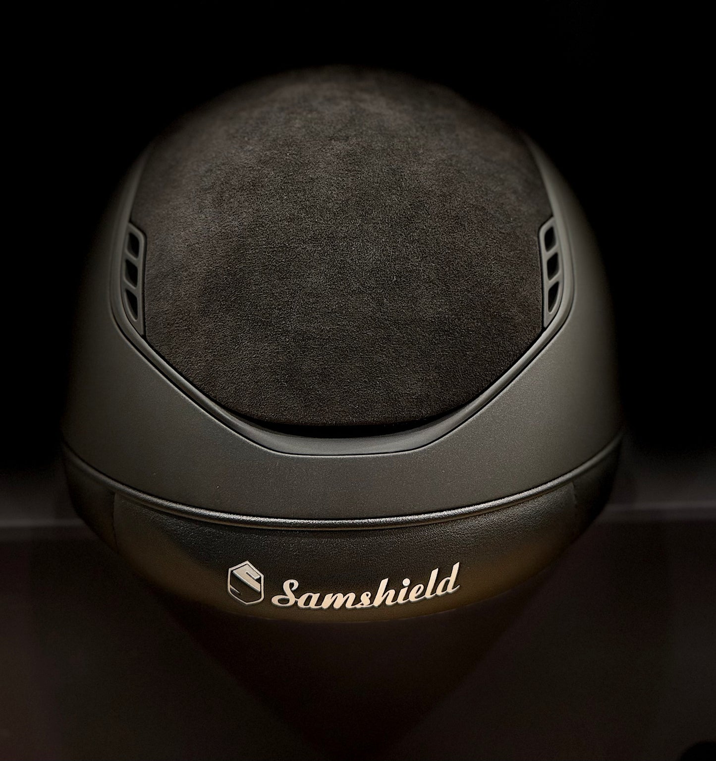 Helmet Miss V2 Matt - Alcantara -  Black Matt Blazon & Rails - Black Alcantara Band - 5 Jet Hermtite Swarovski Crystal - Samshield Fast Custom Limited Black #6 - MS2LAC5