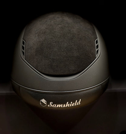 Helmet Miss V2 Matt - Alcantara -  Black Matt Blazon & Rails - Black Alcantara Band - 5 Jet Hermtite Swarovski Crystal - Samshield Fast Custom Limited Black #6 - MS2LAC5