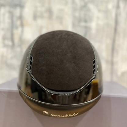 Helmet Miss V2 Glossy - Alcantara - 356 Swarovski Crystal Rails - Black Matt Blazon - Alcantara Top,  5 Jet Hematite Swarovski Crystal - Samshield 2.0 Custom - MSG356ALCE