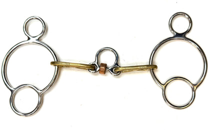 Bit Gag Nelson 1 1/2 Ring Custom Brass Wide Snaffle with Three Piece Copper Roller Avanti Italia
