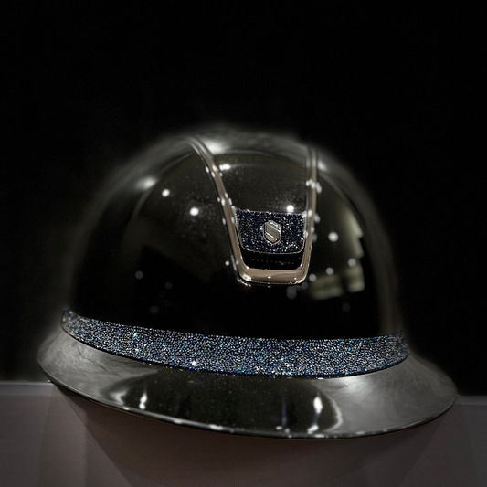 Helmet Miss V2 Glossy - Bermuda Blue Ultrafine Rock Swarovski Crystal - Bermuda Blazon - Bermuda UFR Band -Black Chrome Rails - Samshield Custom 2.0