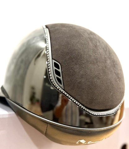 Helmet Miss V2 Glossy - Alcantara - 356 Swarovski Crystal Rails - Black Matt Blazon - Alcantara Top,  5 Jet Hematite Swarovski Crystal - Samshield 2.0 Custom - MSG356ALCE