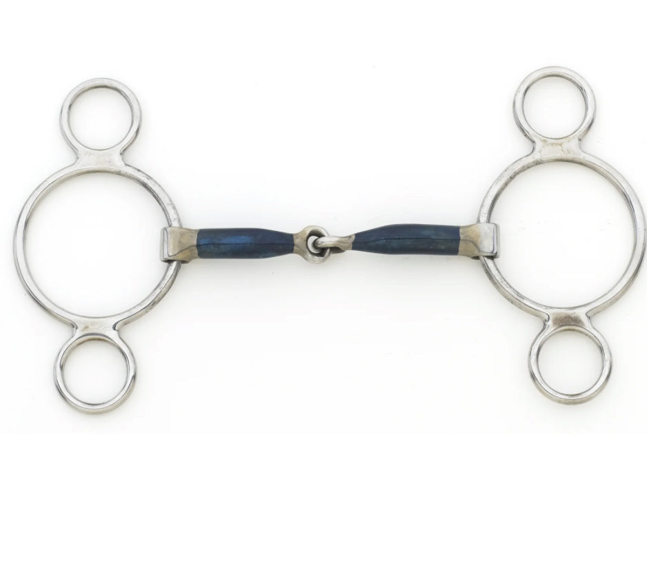 Bit Gag Full Cheek Brass Roller 3 Piece Blue