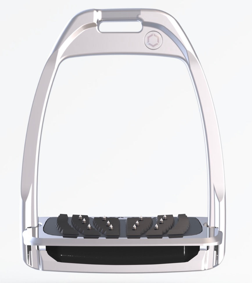 Flexon Stirrups- Hunter H - Chrome and Shock Absorbers - Incline Foot Spike - Hunter H Style Iron Stirrup w/ Grip Spike Footbed IUG