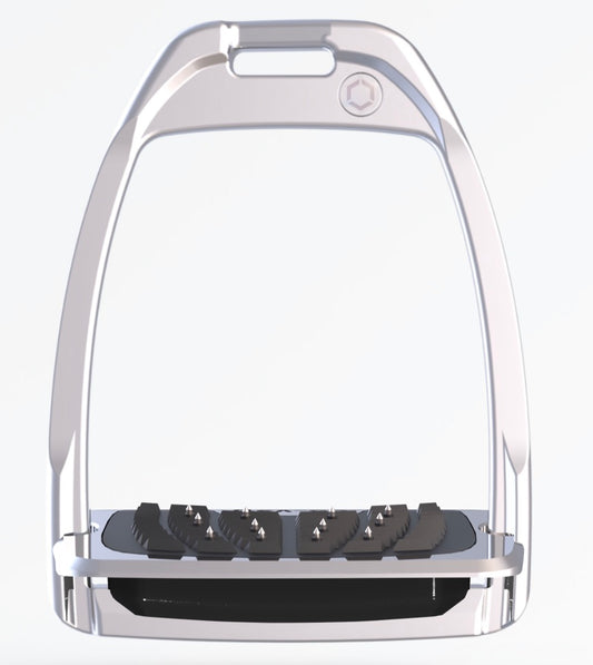 Flexon Stirrups- Hunter H - Chrome and Shock Absorbers - Incline Foot Spike - Hunter H Style Iron Stirrup w/ Grip Spike Footbed IUG