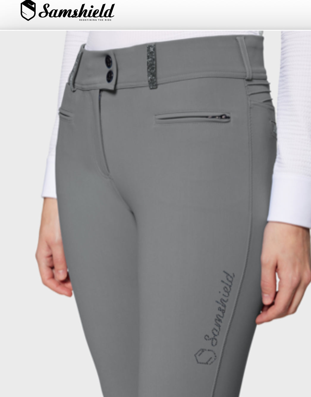 Samshield Ladies Clara Premium Swarovski Crystal Fabric HIGH Rise Breech Mineral Grey