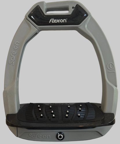 Flexon Stirrup Irons - Safe On - Quick Release - Grey Frame and Black Shock Absorbers - Grip Incline Foot