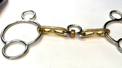 Bit Gag Nelson 1 1/2 Ring Custom Brass Wide Snaffle with Three Piece Copper Roller Avanti Italia