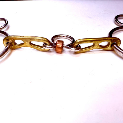 Bit Gag Nelson 1 1/2 Ring Custom Brass Wide Snaffle with Three Piece Copper Roller Avanti Italia