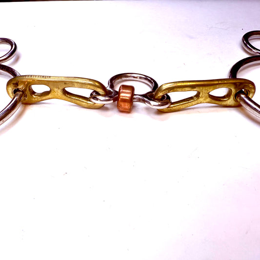 Bit Gag Nelson 1 1/2 Ring Custom Brass Wide Snaffle with Three Piece Copper Roller Avanti Italia
