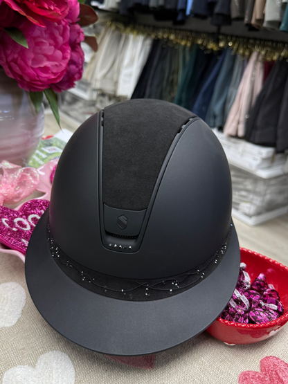 Helmet Miss V2 Matt - Alcantara - Matt Rails & Blazon - Vine Crystal Band - 5 Crystal - Samshield Custom 2.0 - MSLVAL5