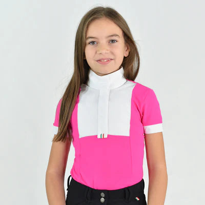 For Horses Ariel Short Sleeve Girls Show Shirt - Flamingo & Raspberry