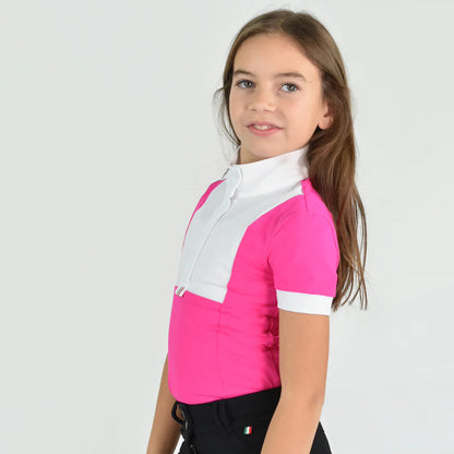 For Horses Ariel Short Sleeve Girls Show Shirt - Flamingo & Raspberry