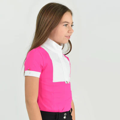 For Horses Ariel Short Sleeve Girls Show Shirt - Flamingo & Raspberry