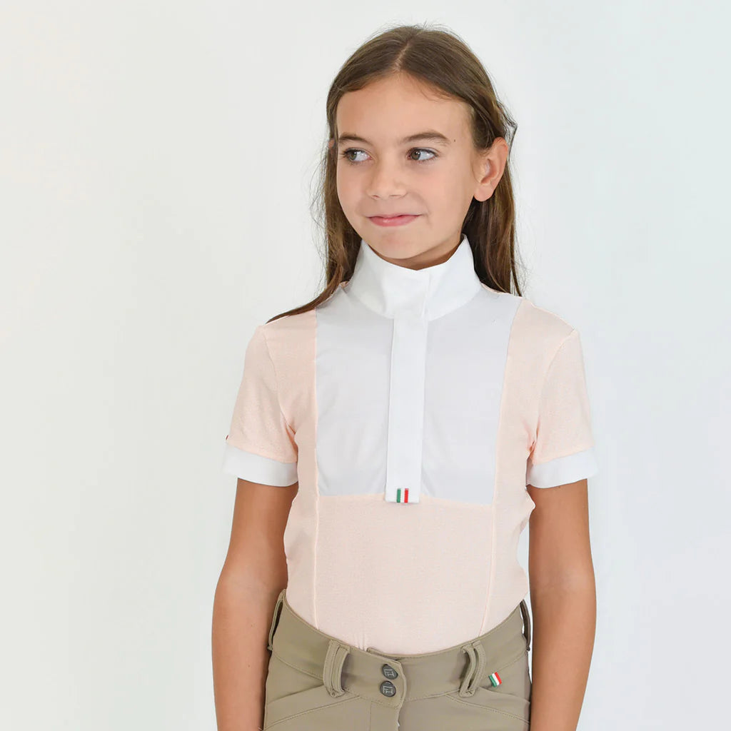 For Horses Ariel Short Sleeve Girls Show Shirt - Flamingo & Raspberry
