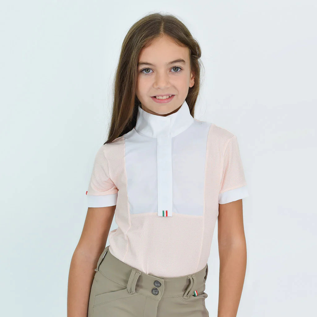 For Horses Ariel Short Sleeve Girls Show Shirt - Flamingo & Raspberry