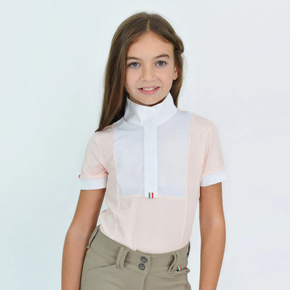 For Horses Ariel Short Sleeve Girls Show Shirt - Flamingo & Raspberry