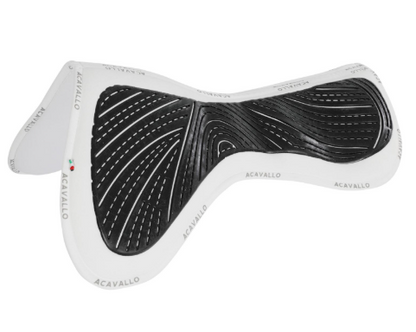 Acavallo® flat pad in memory foam jumping close contact shape with classic withers and classic spine with suede and non-slip gel grip. Anatomical cut for superior shock absorption.