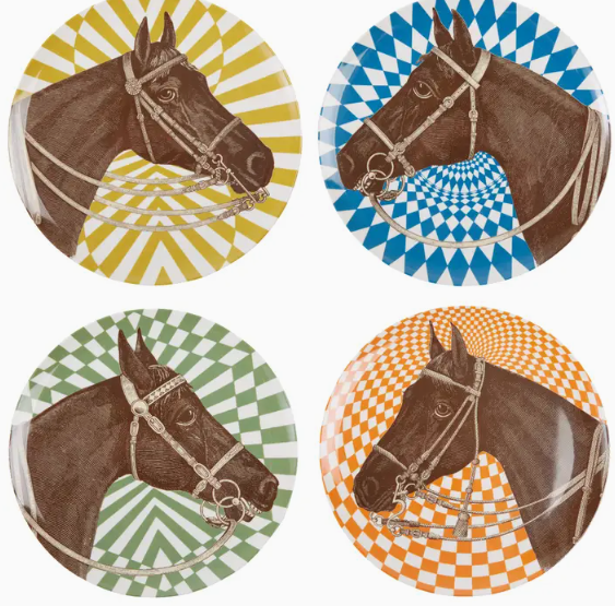 EQUESTRIAN MELAMINE SIDE PLATES SET/4