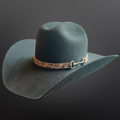 Cowboy Hat Band Embossed Leather Snaffle Bit Turquoise Brown: Turquoise